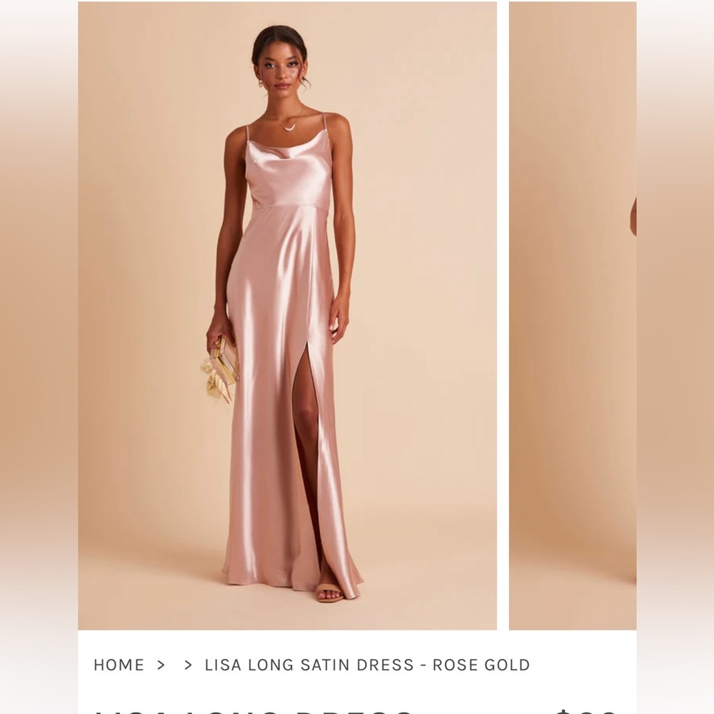 Lisa Long Satin Rose Gold Bridy Grey gown size s